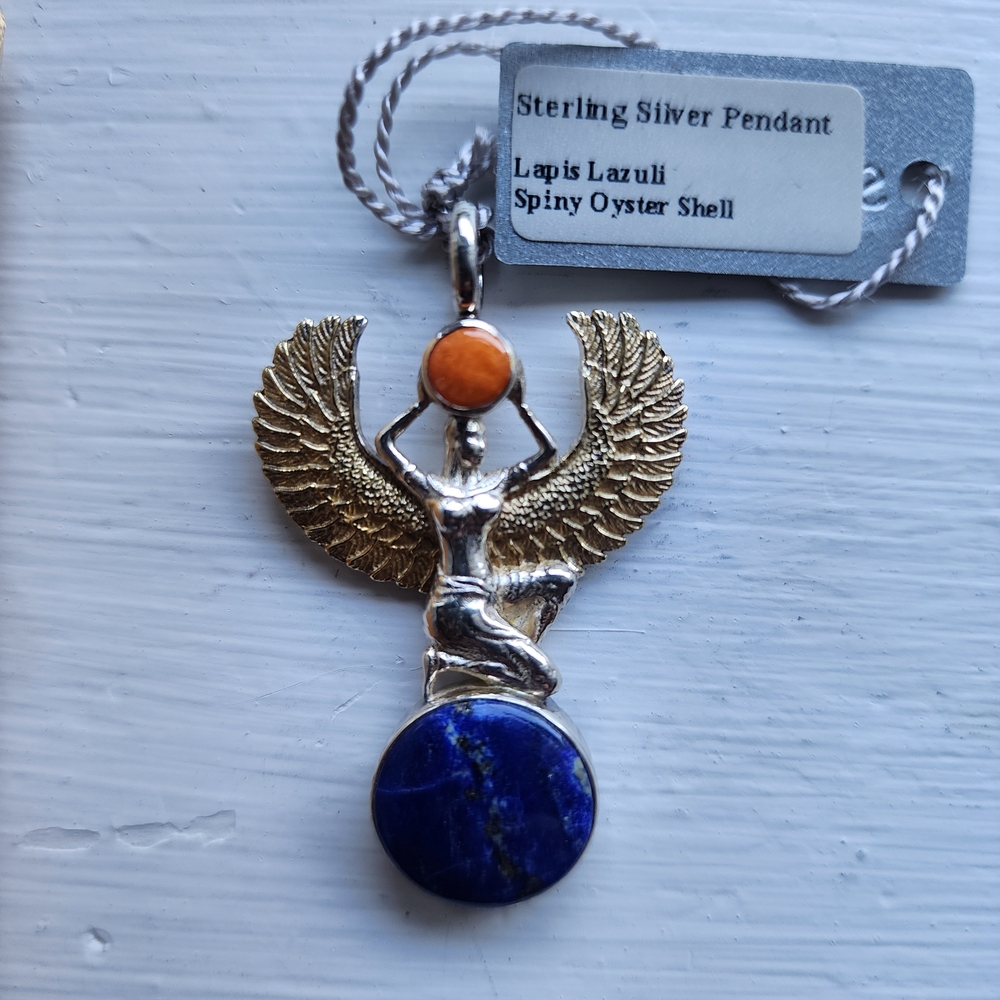 Sterling Silver Pendant with Lapis Lazuli and Spiny Oyster Shell